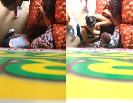 Mulheres abusam de um homem em uma feira