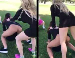Garotas brincando de saltar sem calcinha