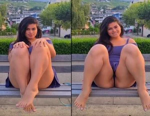 Luana Kazaki provocando no banco da praça