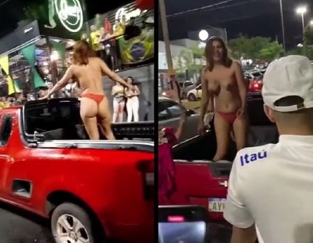 Mulher bêbada ficou pelada em público durante o jogo do Brasil