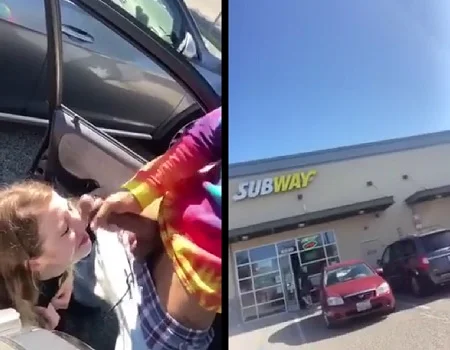 Cara gozando no rosto da namorada na frente do subway
